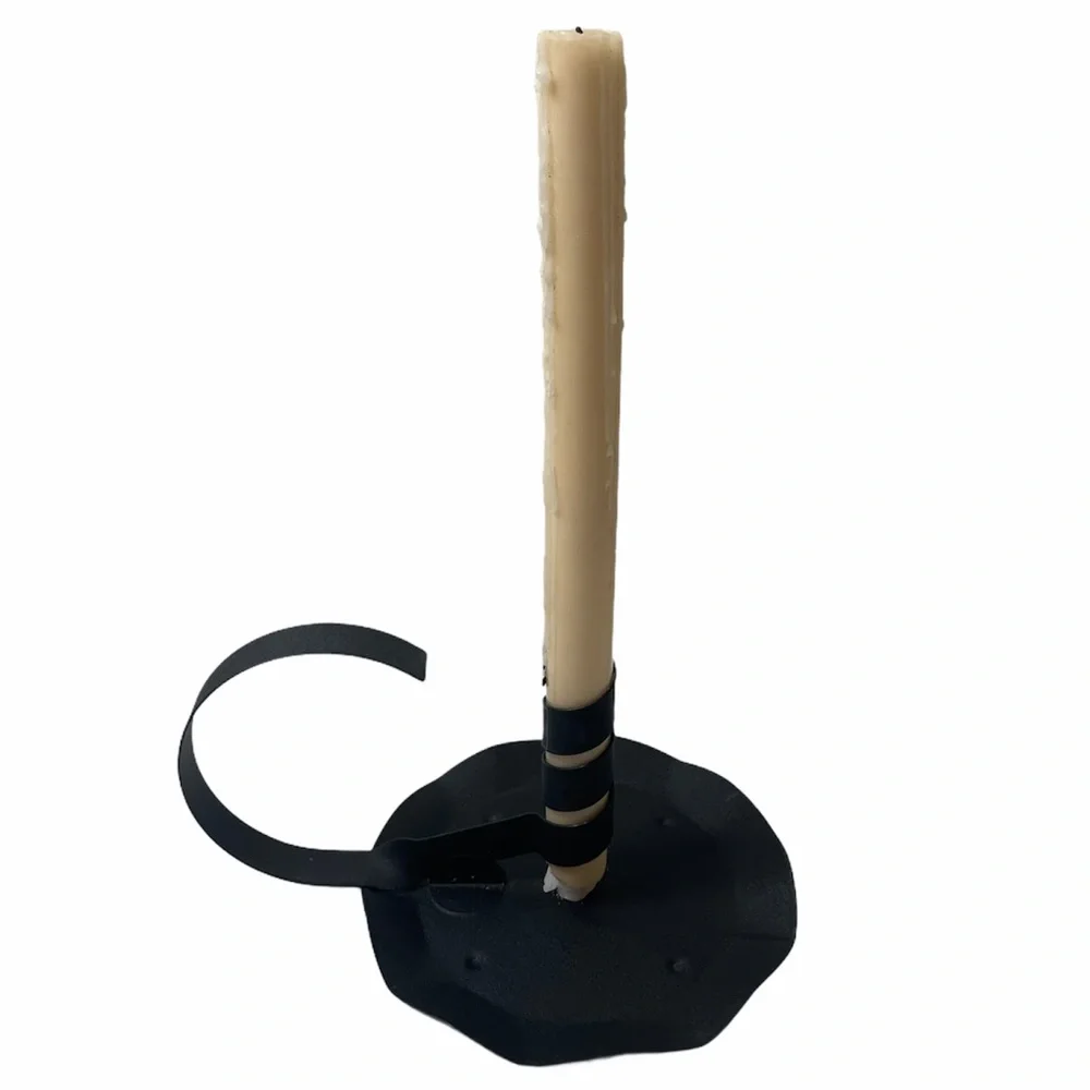 Vintage Handmade Metal Candle Stick Holder Large Antique Chamberstick Black Iron